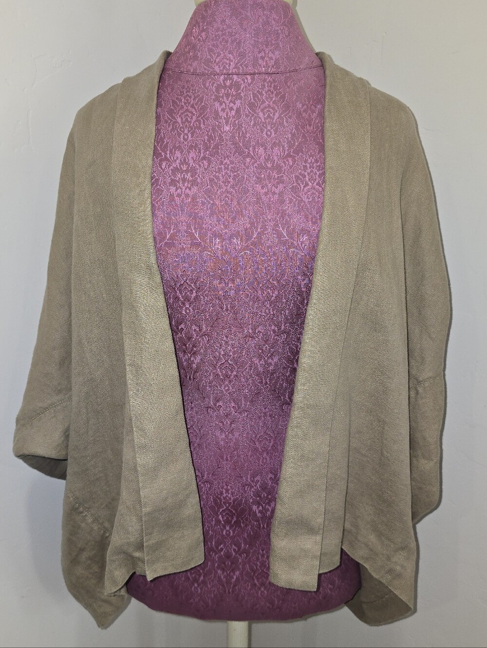 LAFAYETTE 148 100% Linen Oatmeal/Tan Open Front Cardigan Dolman Batwing Size S